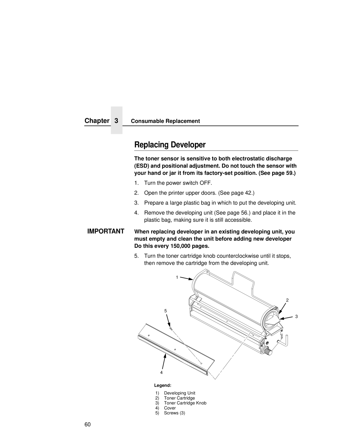 Printronix L5020 manual Replacing Developer 