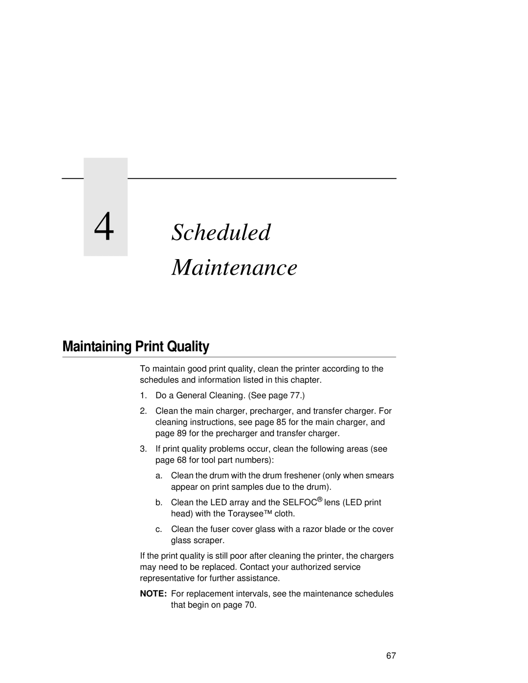 Printronix L5020 manual Scheduled Maintenance, Maintaining Print Quality 