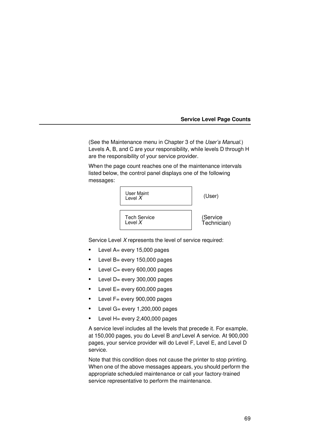 Printronix L5020 manual Service Technician, Service Level Page Counts 