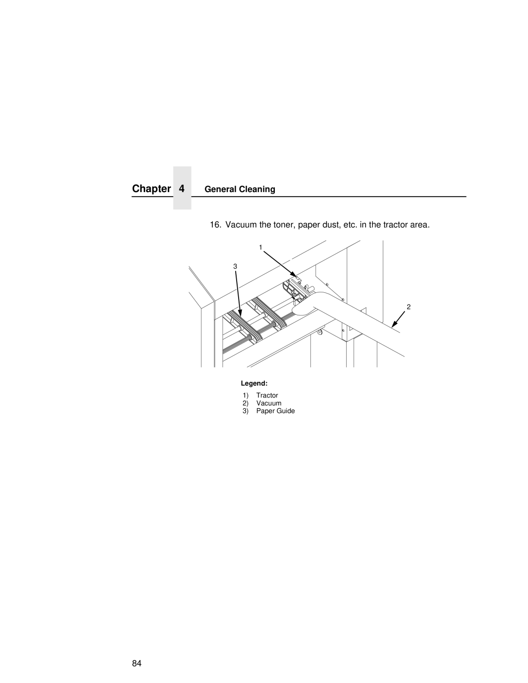Printronix L5020 manual Vacuum the toner, paper dust, etc. in the tractor area 