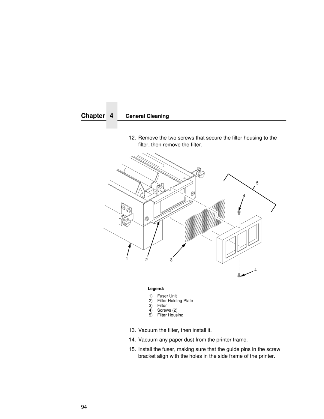 Printronix L5020 manual Fuser Unit Filter Holding Plate Screws Filter Housing 