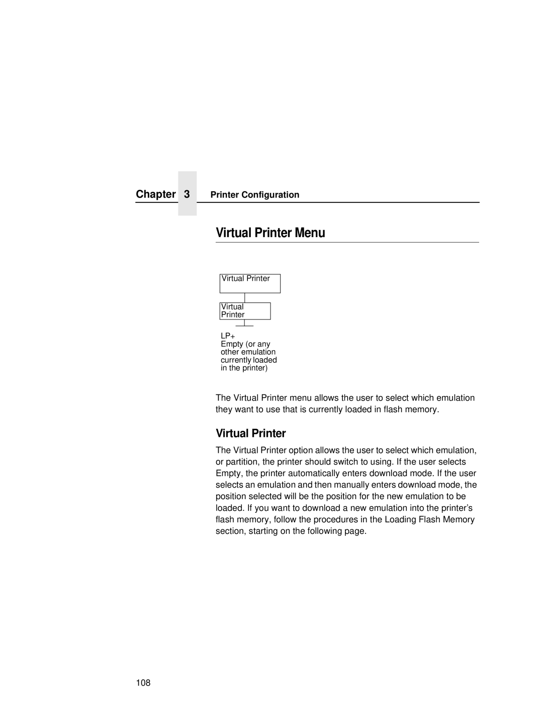 Printronix L5035 user manual Virtual Printer Menu 