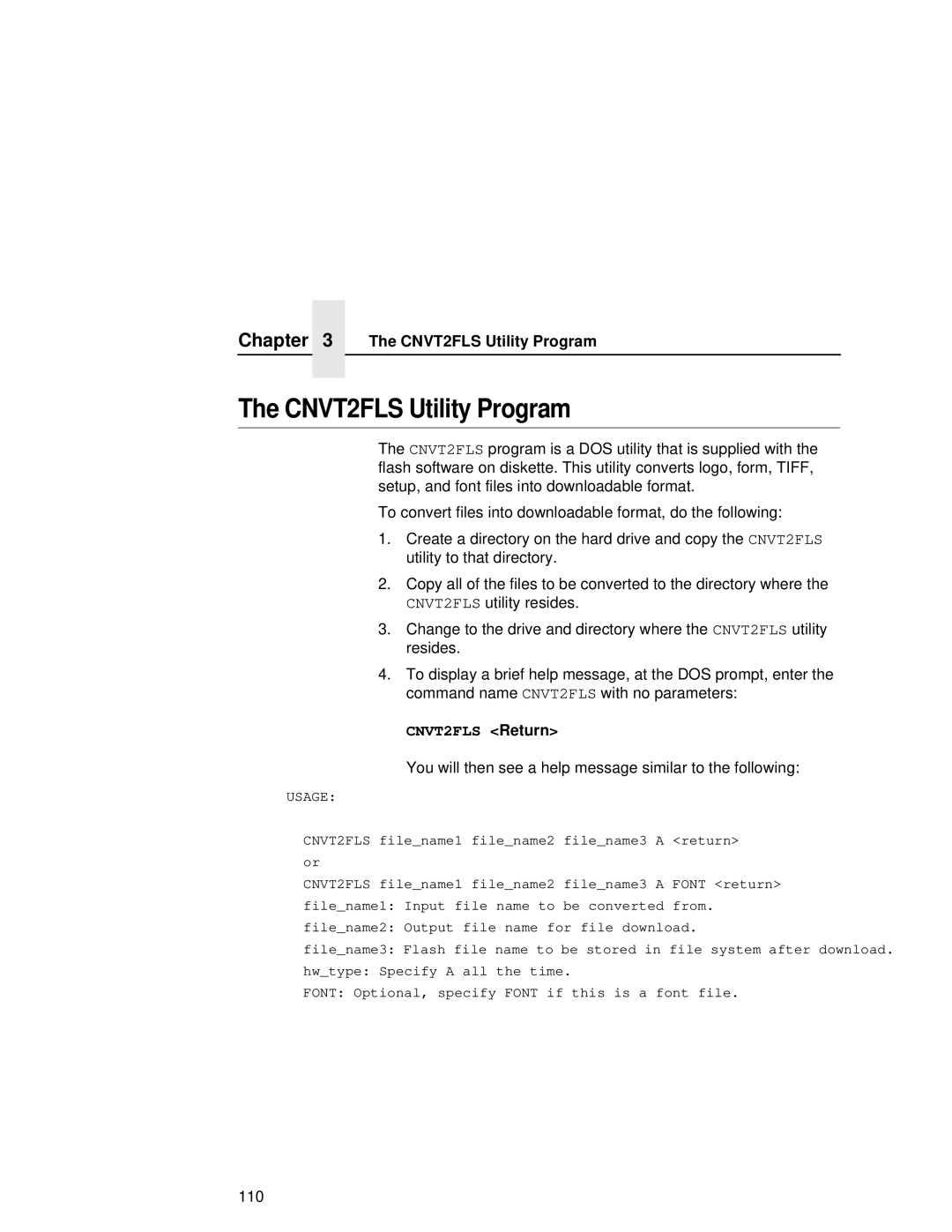 Printronix L5035 user manual CNVT2FLS Utility Program 