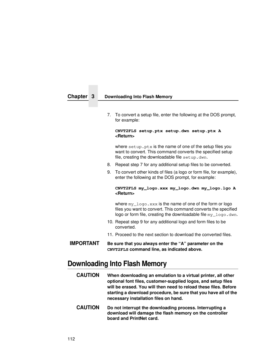 Printronix L5035 user manual Downloading Into Flash Memory 