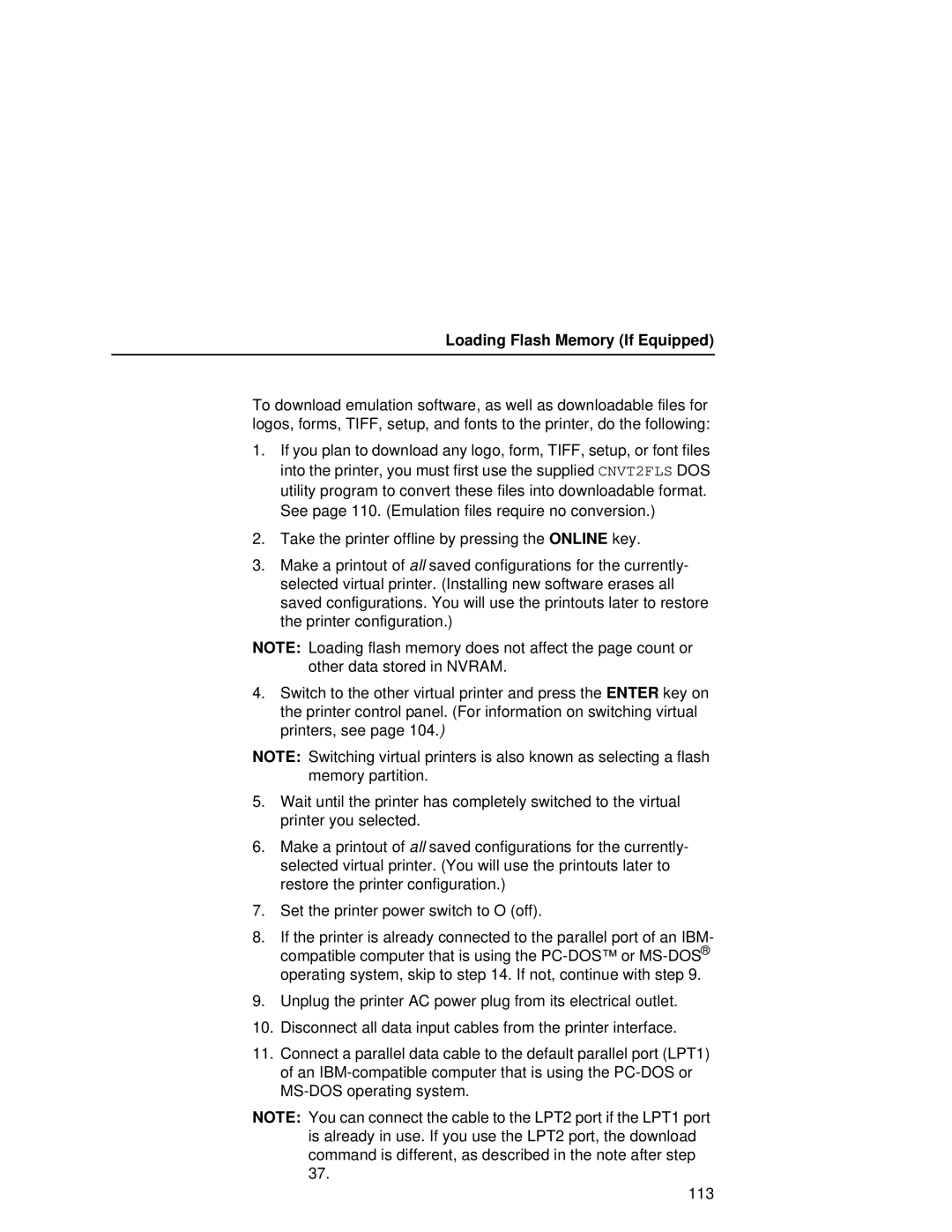 Printronix L5035 user manual Loading Flash Memory If Equipped 