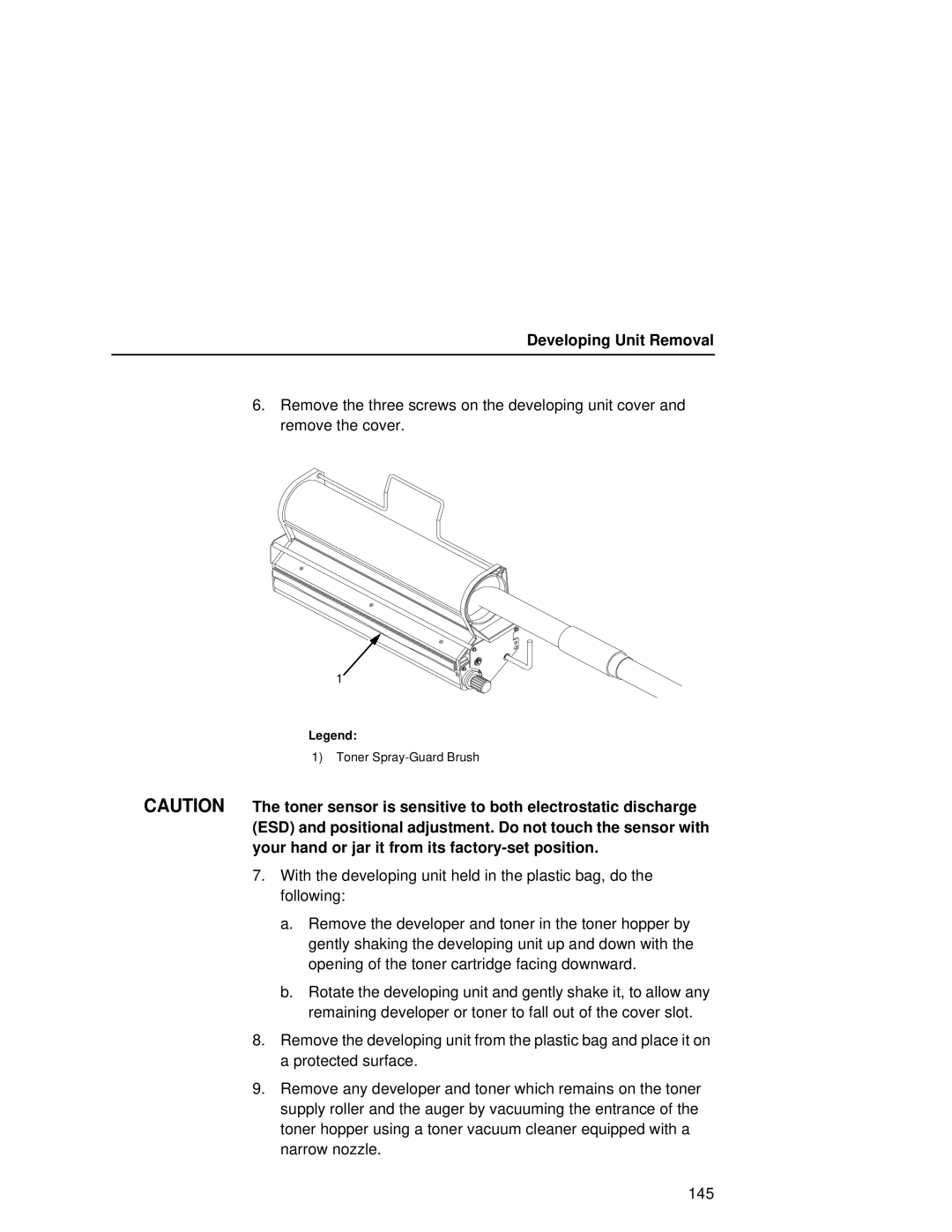 Printronix L5035 user manual Developing Unit Removal 