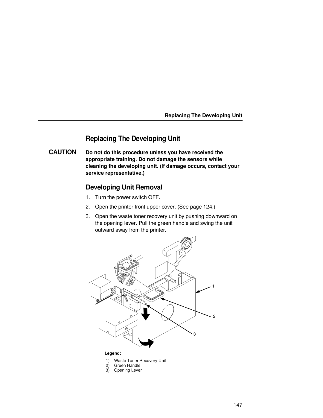 Printronix L5035 user manual Developing Unit Removal, Replacing The Developing Unit 