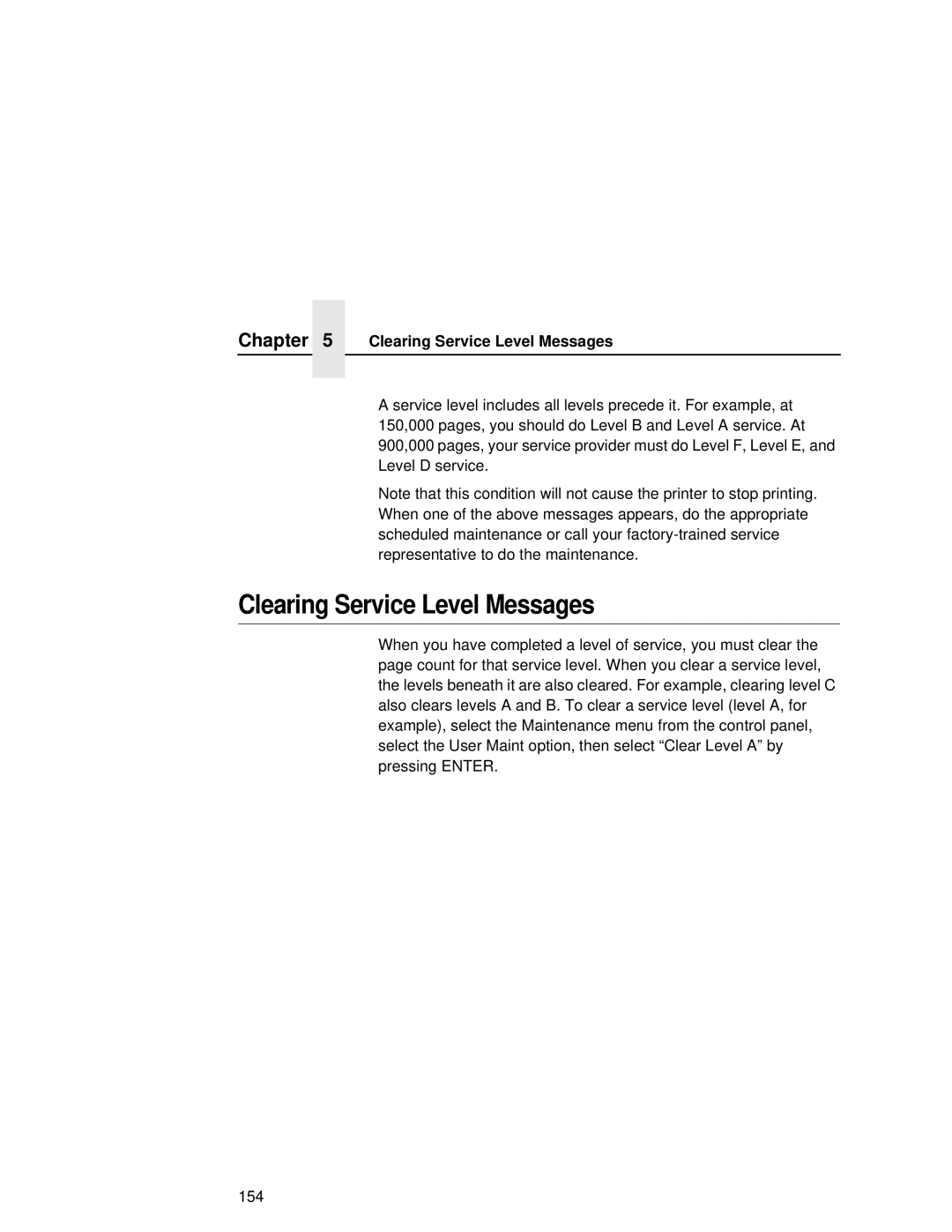 Printronix L5035 user manual Clearing Service Level Messages 