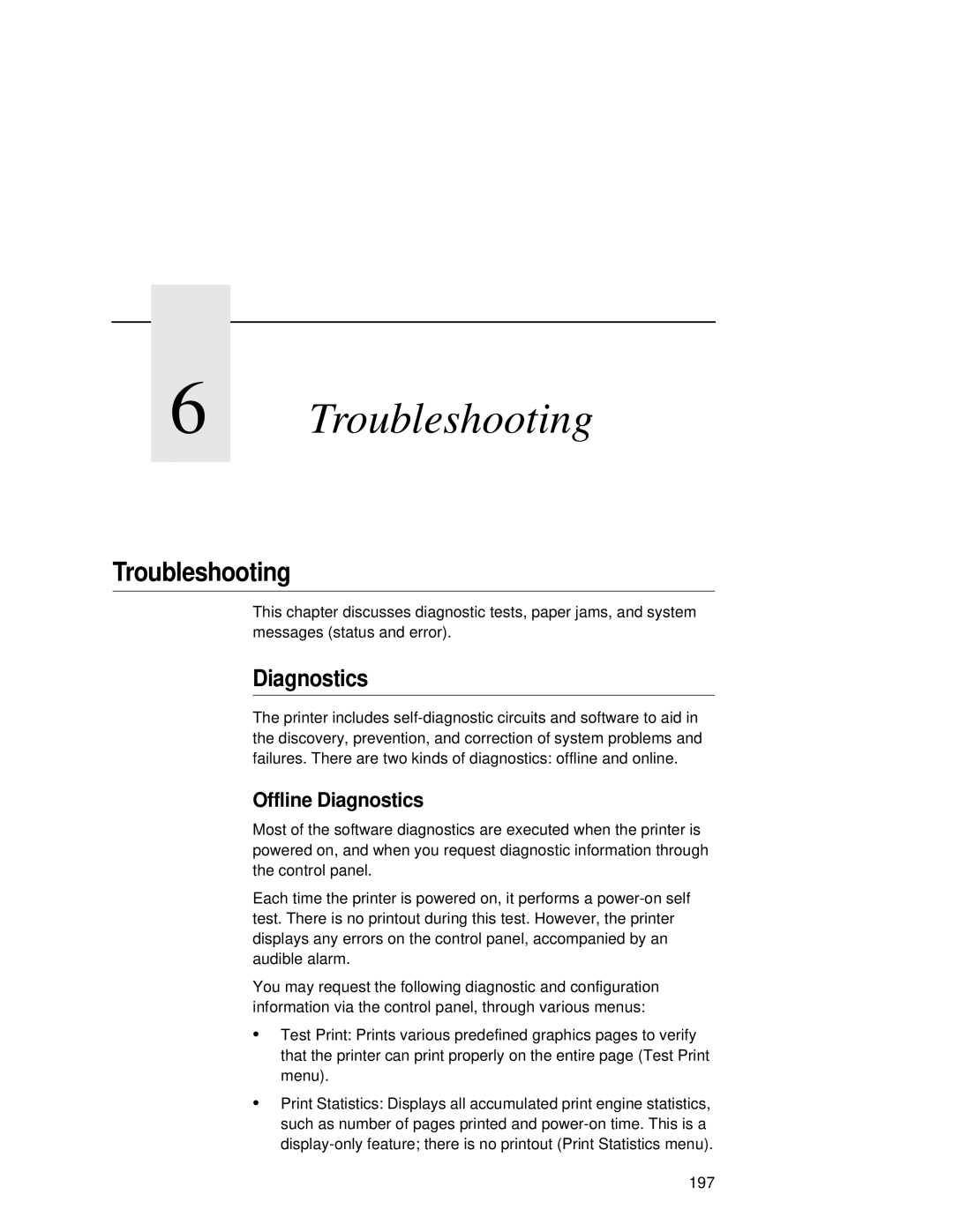 Printronix L5035 user manual Troubleshooting, Offline Diagnostics 