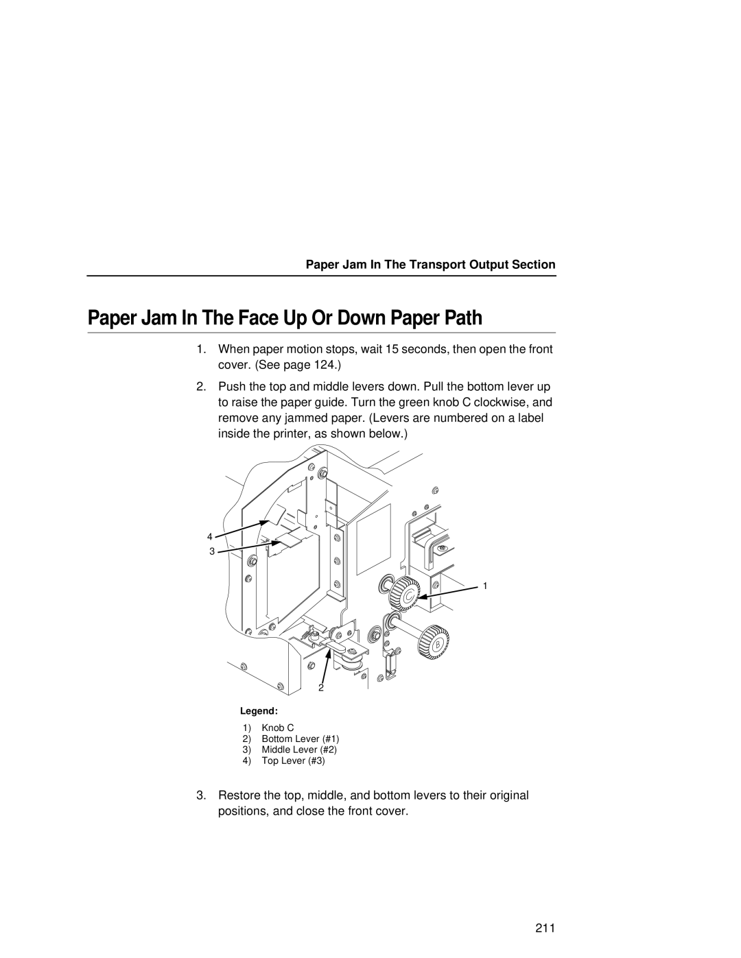 Printronix L5035 user manual Paper Jam In The Face Up Or Down Paper Path, Paper Jam In The Transport Output Section 