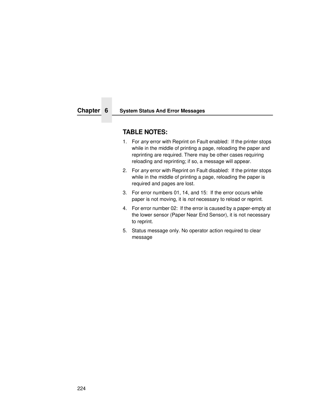 Printronix L5035 user manual Table Notes 