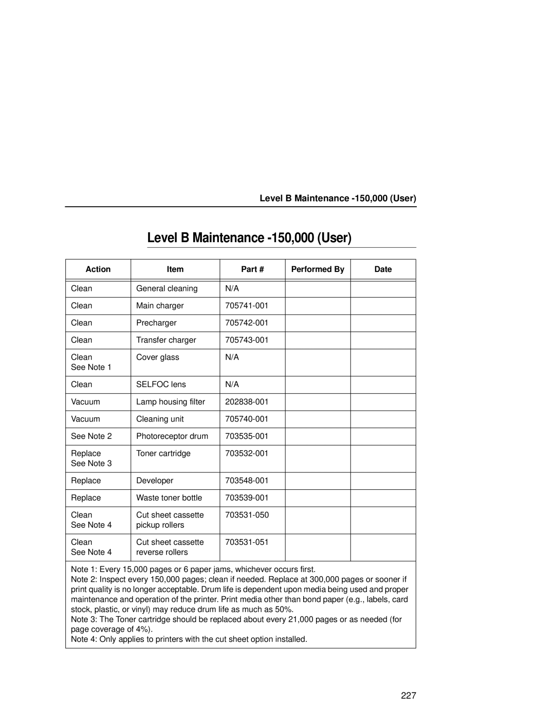 Printronix L5035 user manual Level B Maintenance -150,000 User 