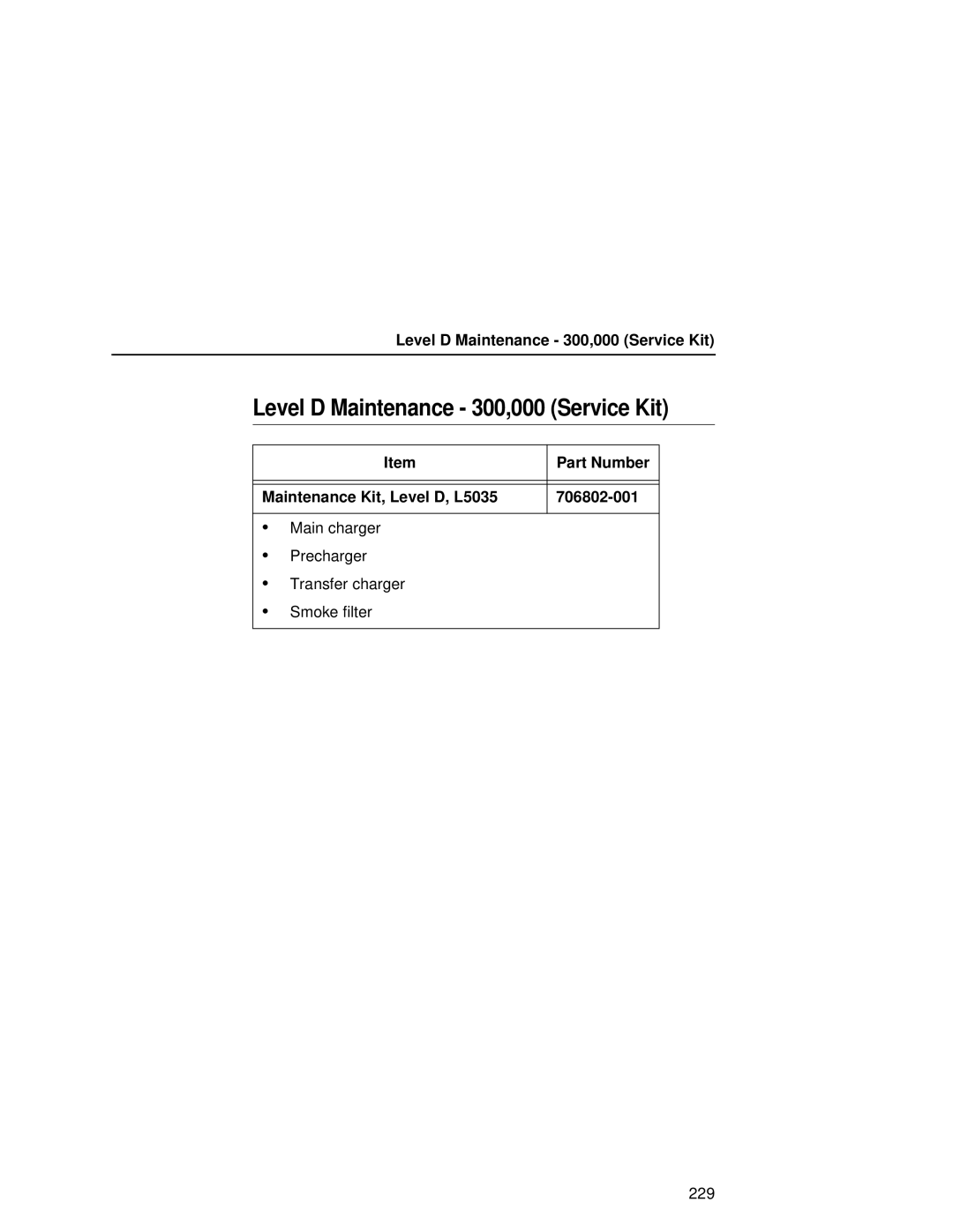 Printronix L5035 user manual Level D Maintenance 300,000 Service Kit 