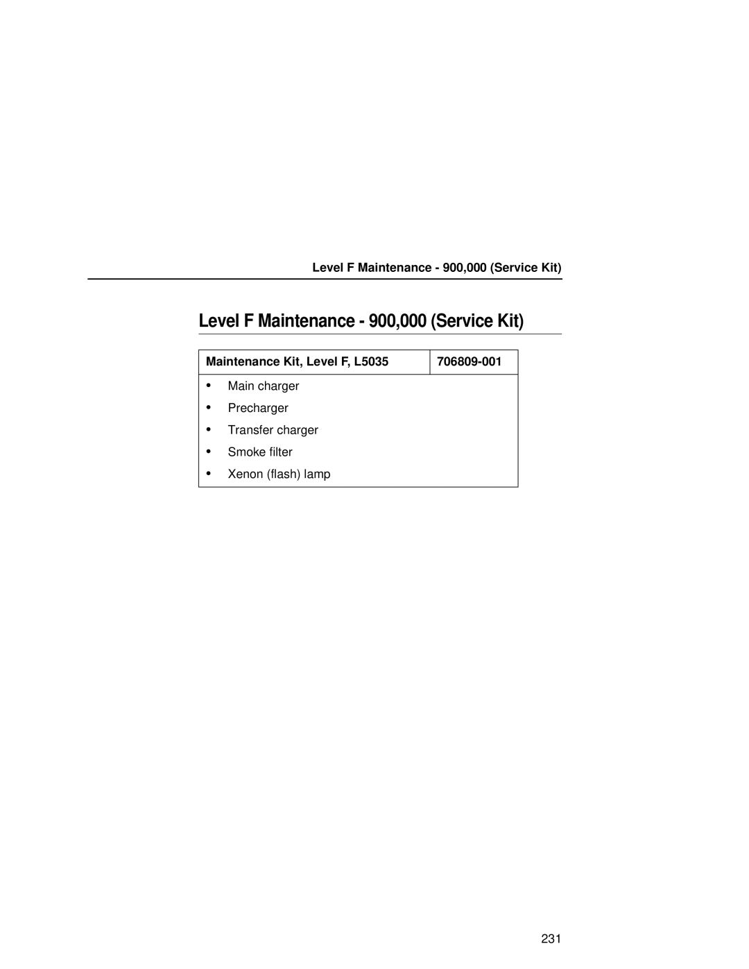 Printronix user manual Level F Maintenance 900,000 Service Kit, Maintenance Kit, Level F, L5035 706809-001 