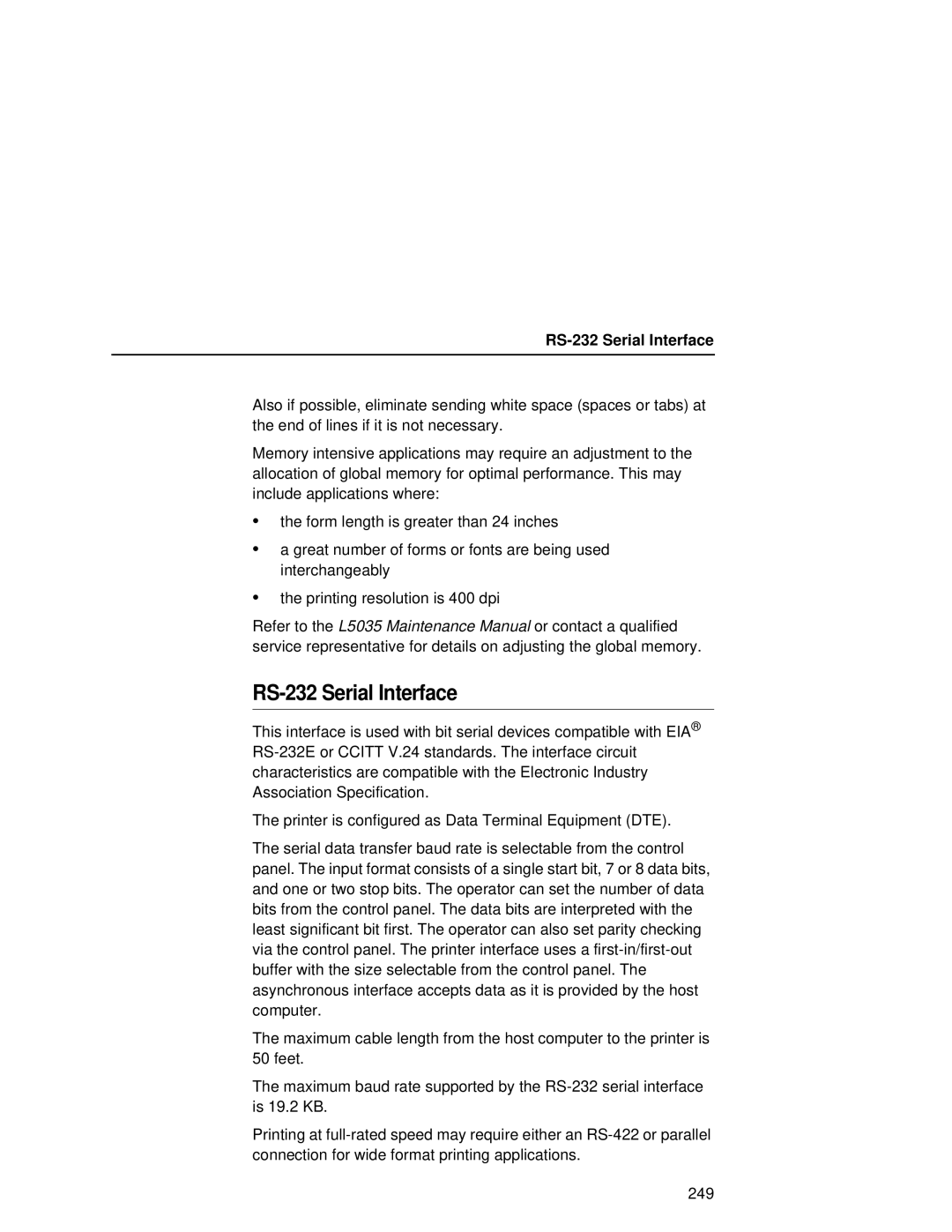 Printronix L5035 user manual RS-232 Serial Interface 