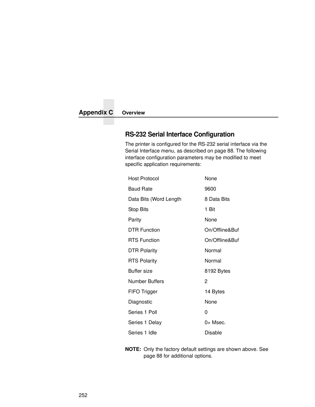 Printronix L5035 user manual RS-232 Serial Interface Configuration 