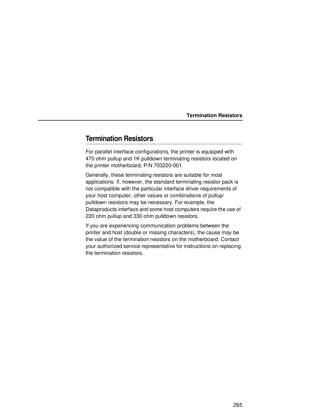 Printronix L5035 user manual Termination Resistors 