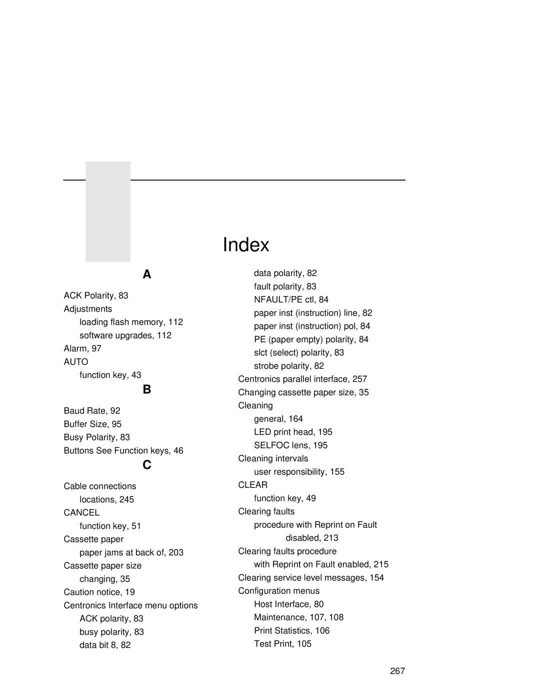 Printronix L5035 user manual Index 