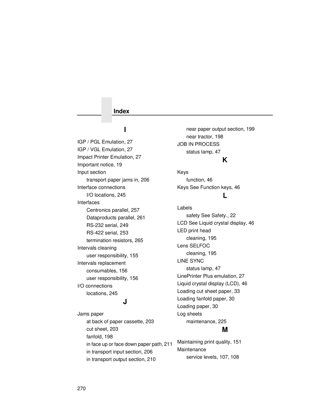 Printronix L5035 user manual Index 