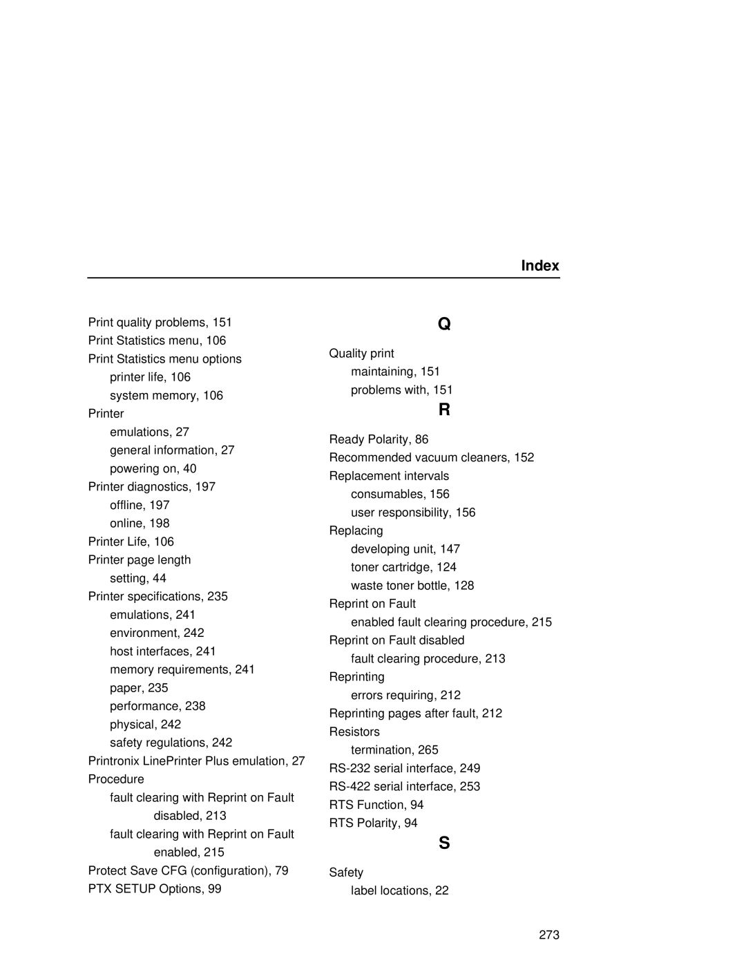 Printronix L5035 user manual Index 