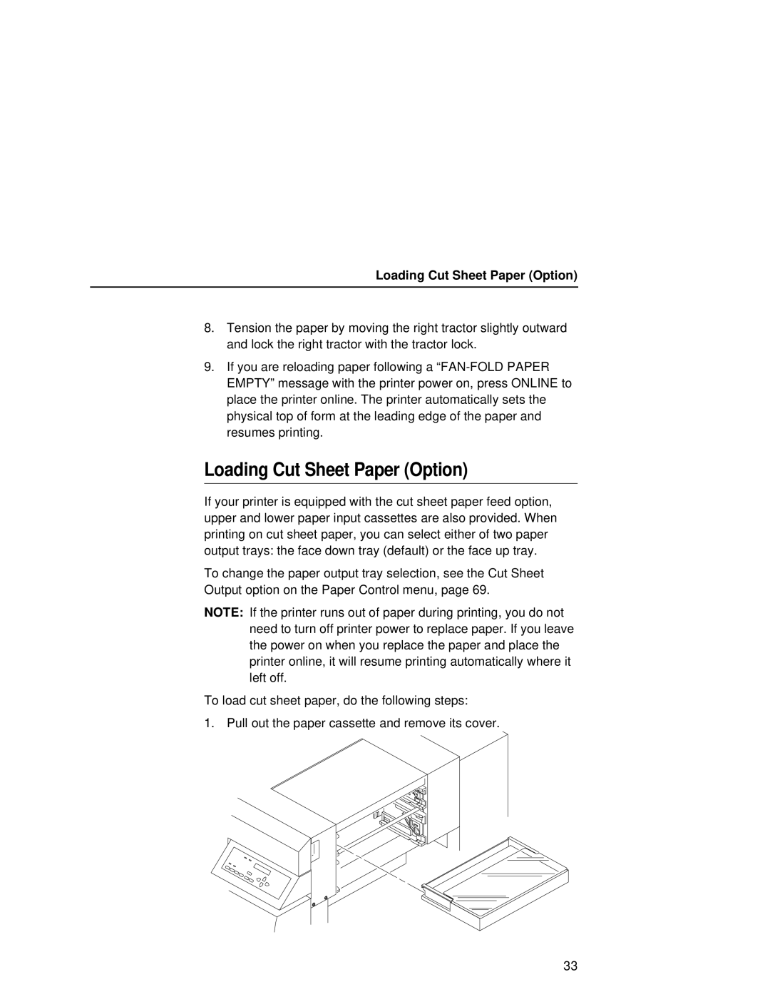 Printronix L5035 user manual Loading Cut Sheet Paper Option 