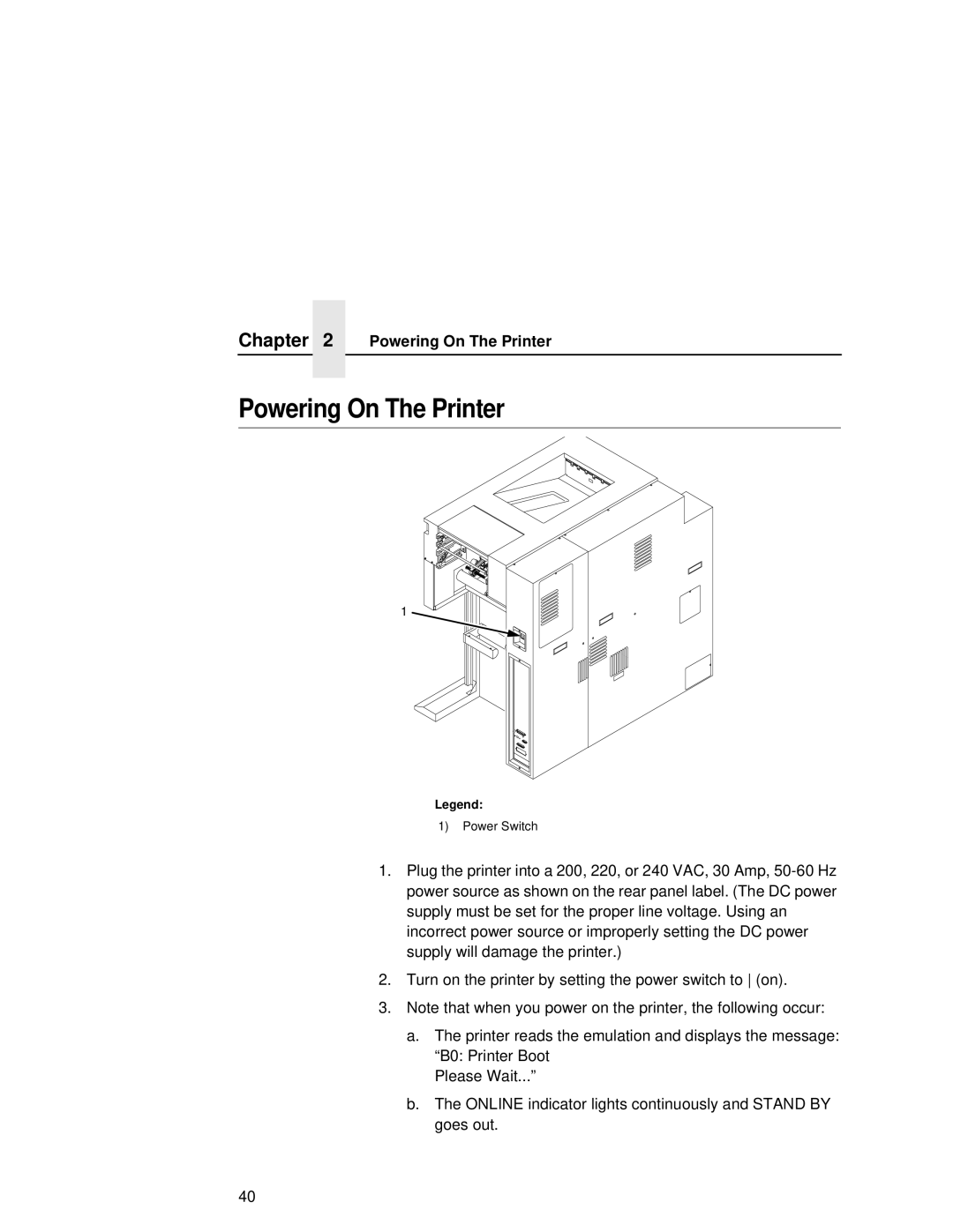 Printronix L5035 user manual Powering On The Printer 