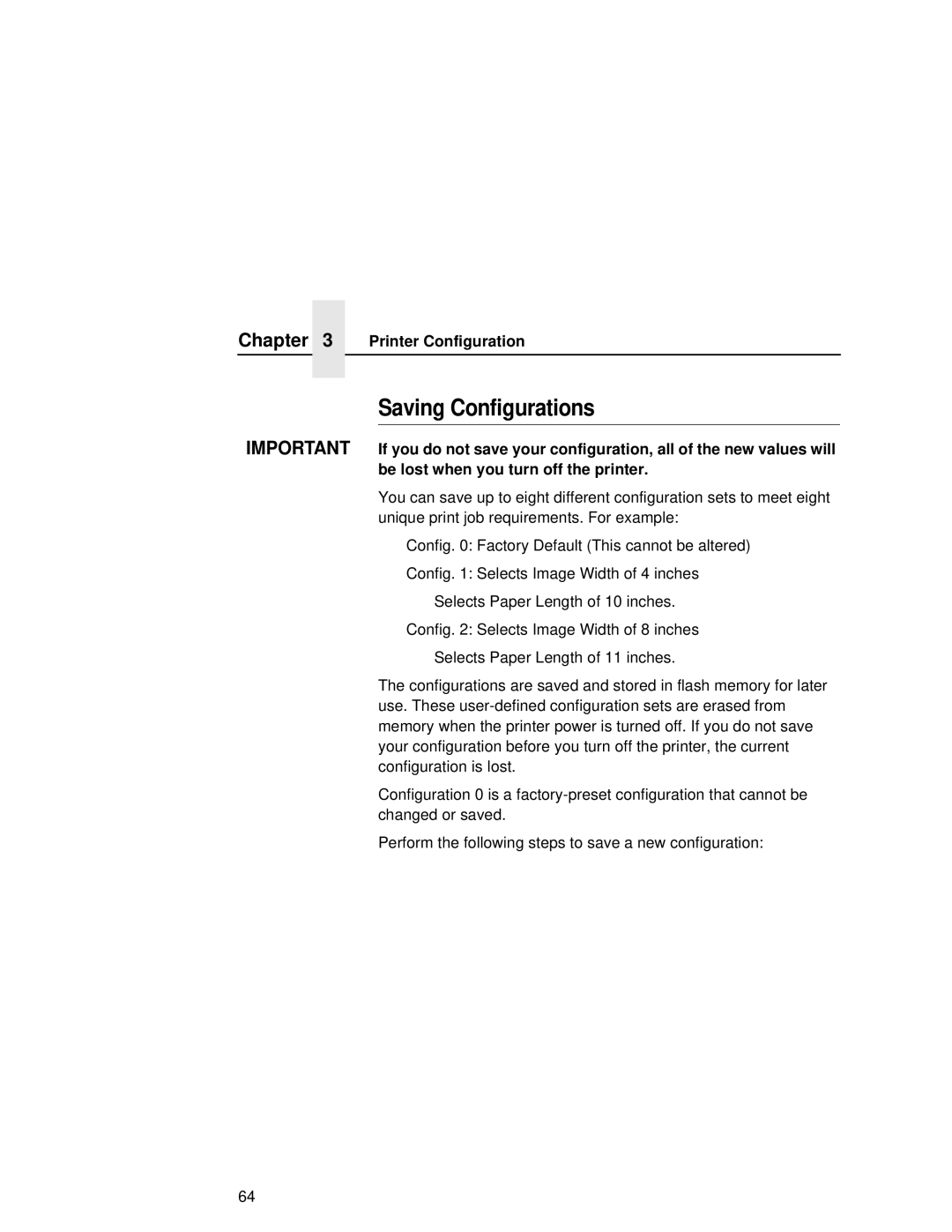 Printronix L5035 user manual Saving Configurations 