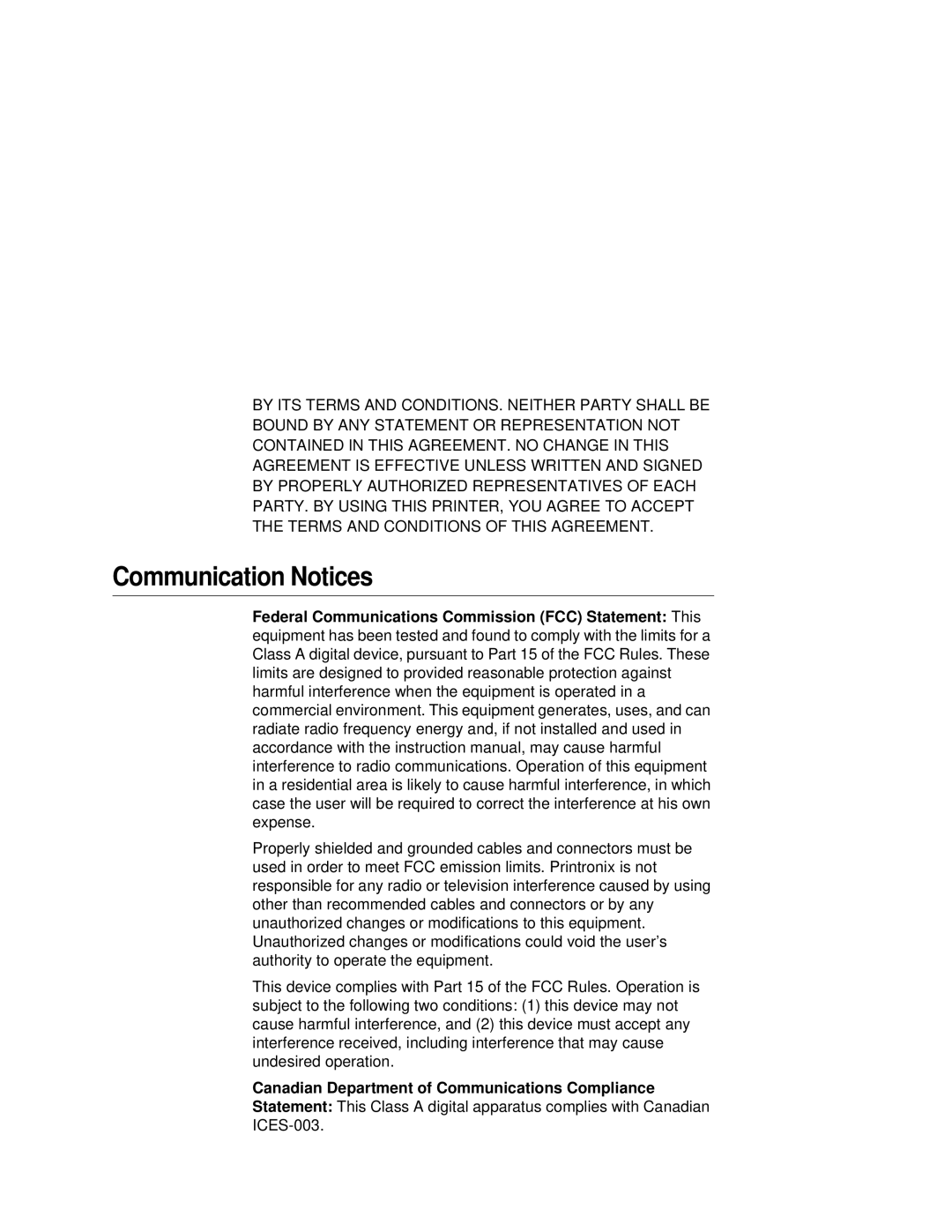 Printronix L5035 user manual Communication Notices 