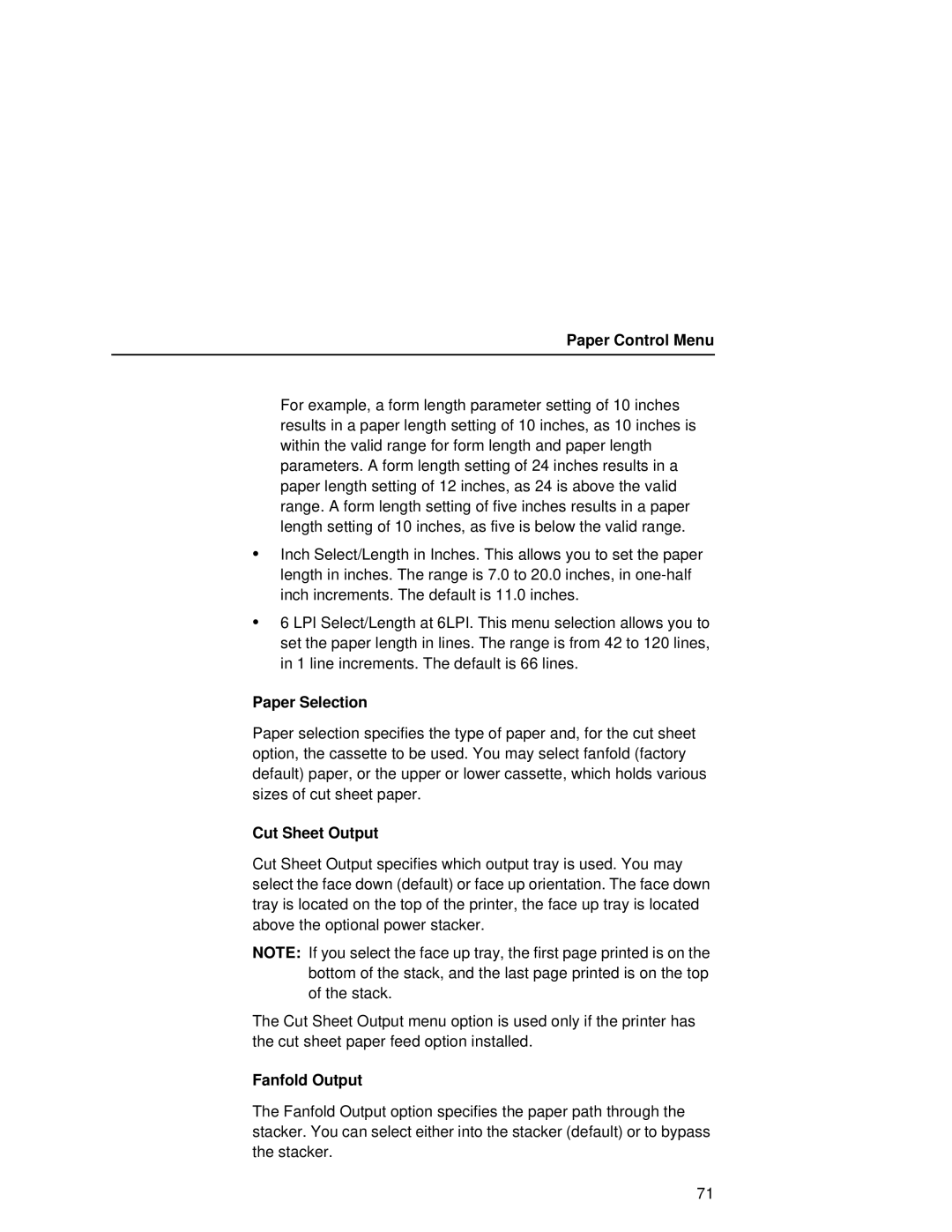 Printronix L5035 user manual Paper Selection, Cut Sheet Output, Fanfold Output 