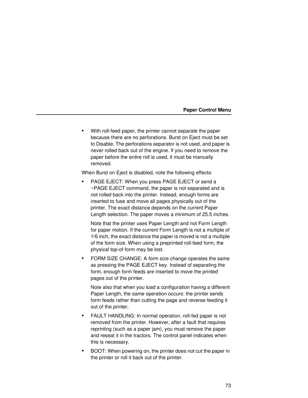 Printronix L5035 user manual Paper Control Menu 