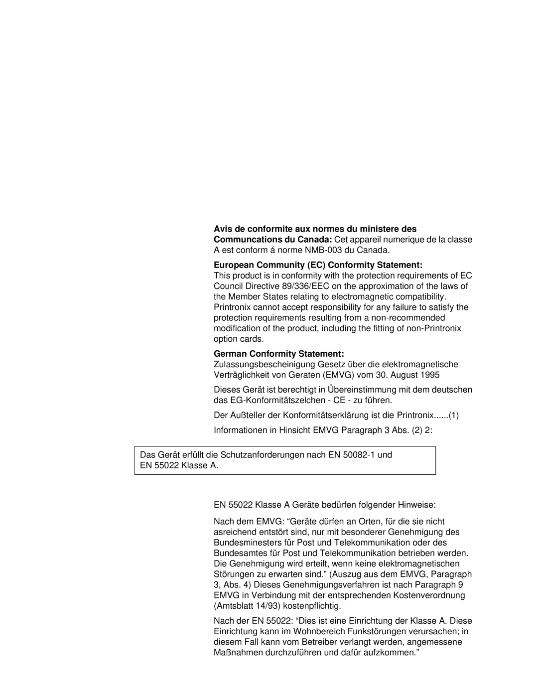 Printronix L5035 user manual German Conformity Statement 