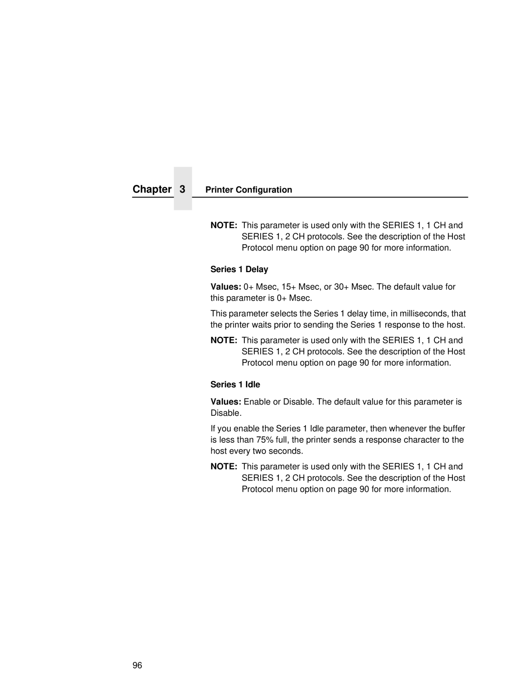 Printronix L5035 user manual Printer Configuration Series 1 Delay, Series 1 Idle 