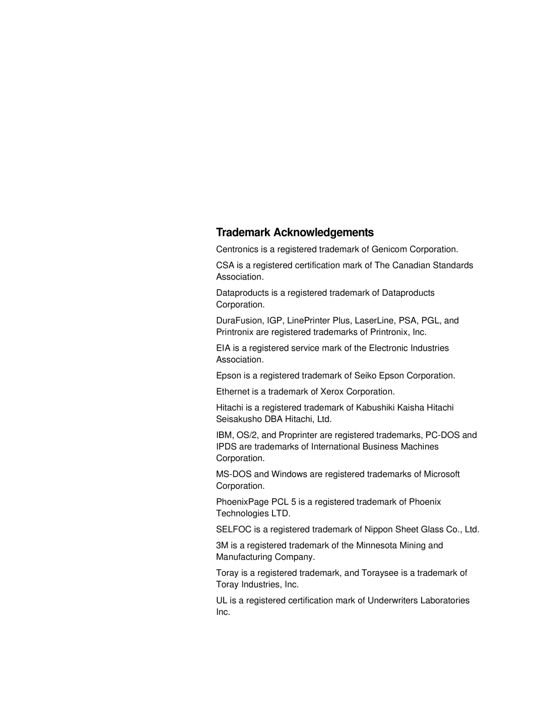 Printronix L5535 manual Trademark Acknowledgements 