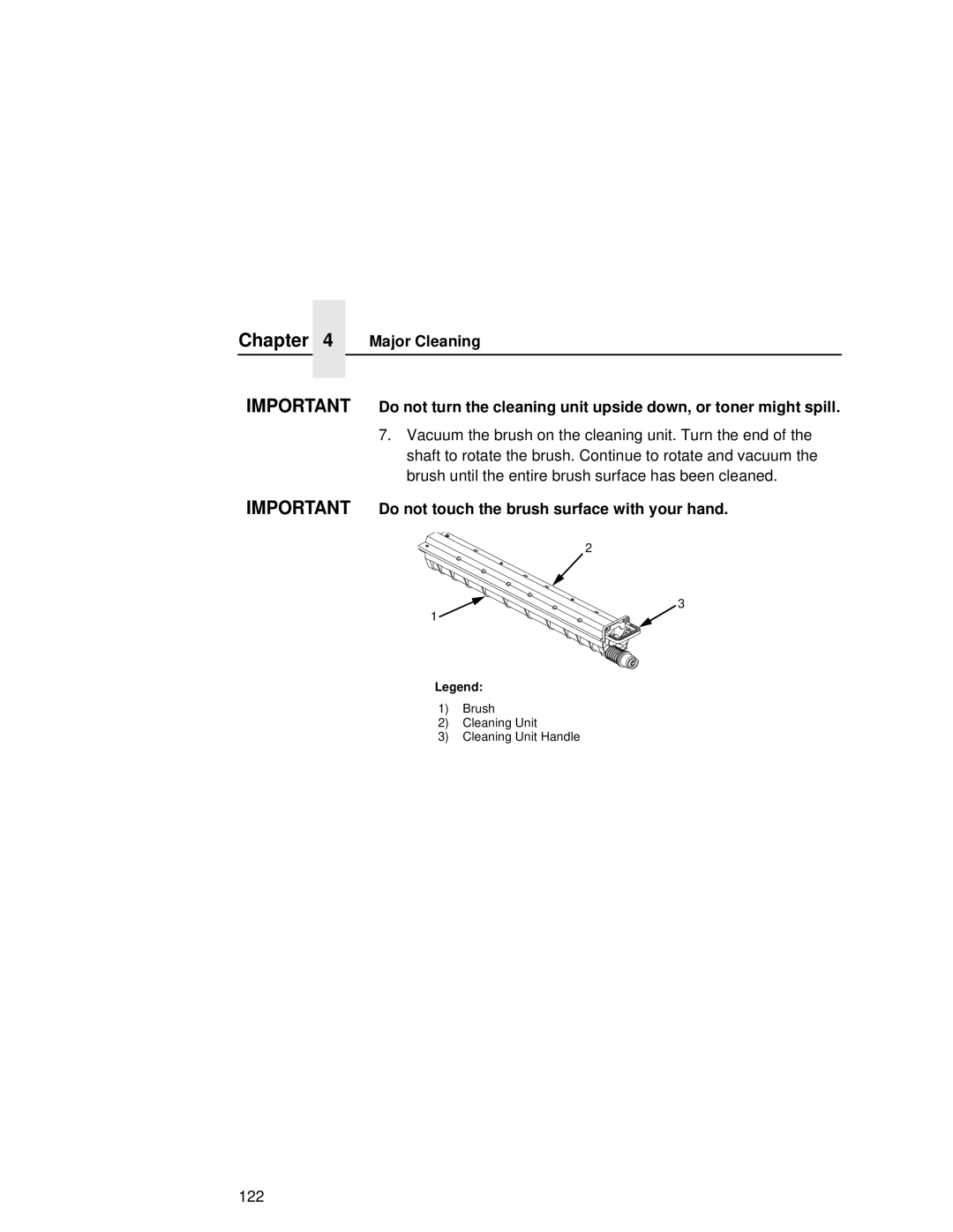 Printronix L5535 manual Major Cleaning, Do not touch the brush surface with your hand 