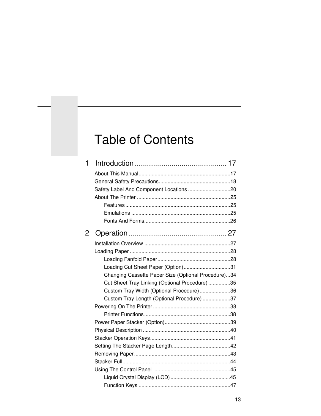 Printronix L5535 manual Table of Contents 