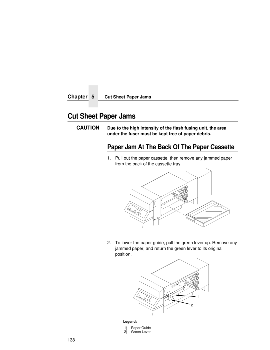 Printronix L5535 manual Cut Sheet Paper Jams, Paper Jam At The Back Of The Paper Cassette 