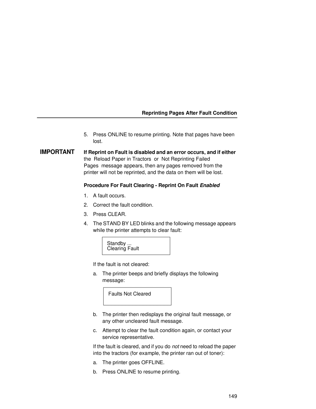 Printronix L5535 manual Reprinting Pages After Fault Condition 