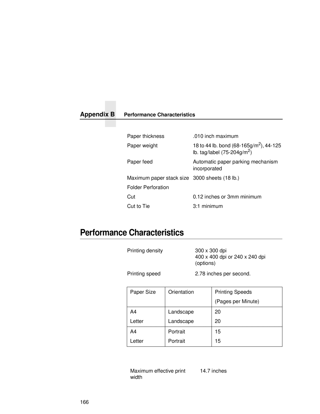 Printronix L5535 manual Appendix B Performance Characteristics 