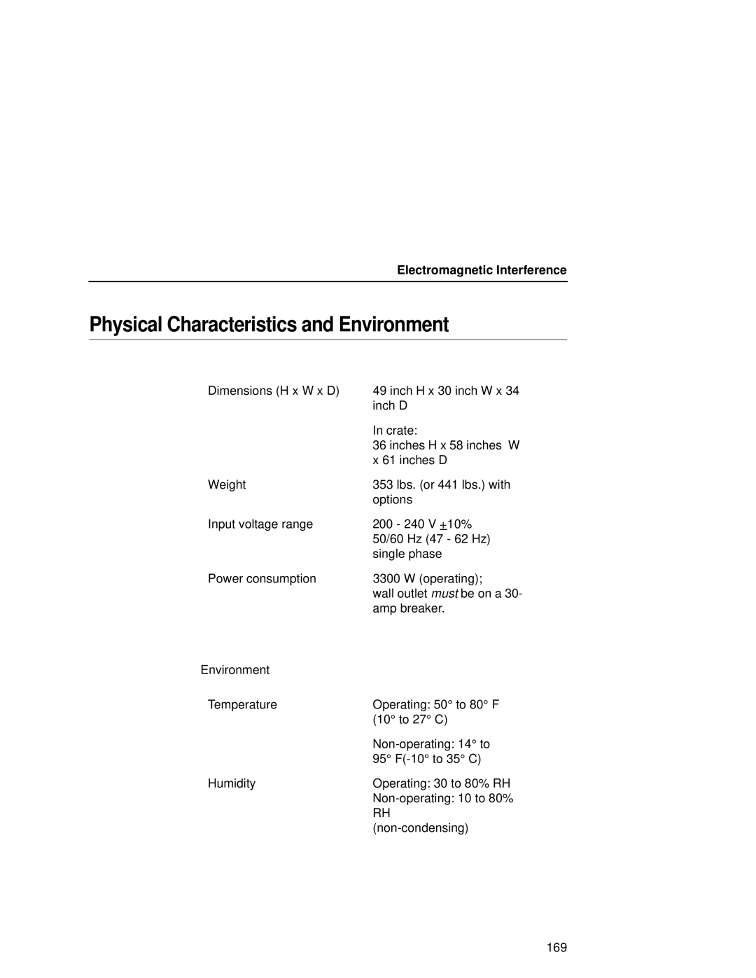 Printronix L5535 manual Physical Characteristics and Environment, Electromagnetic Interference 