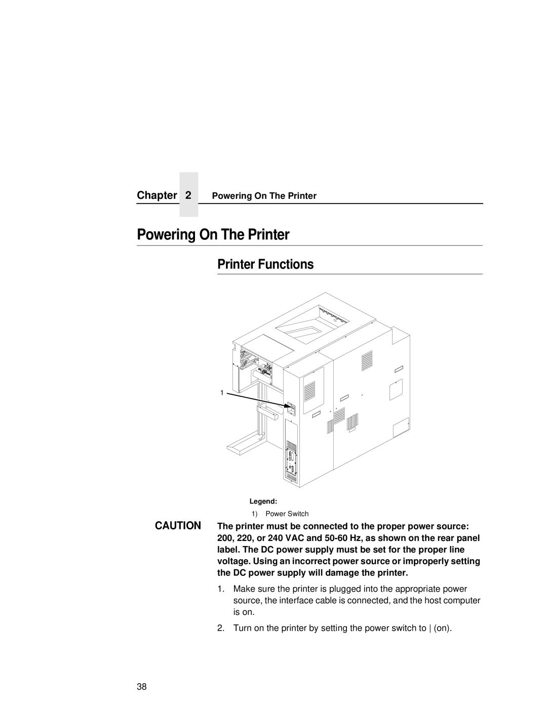 Printronix L5535 manual Powering On The Printer, Printer Functions 