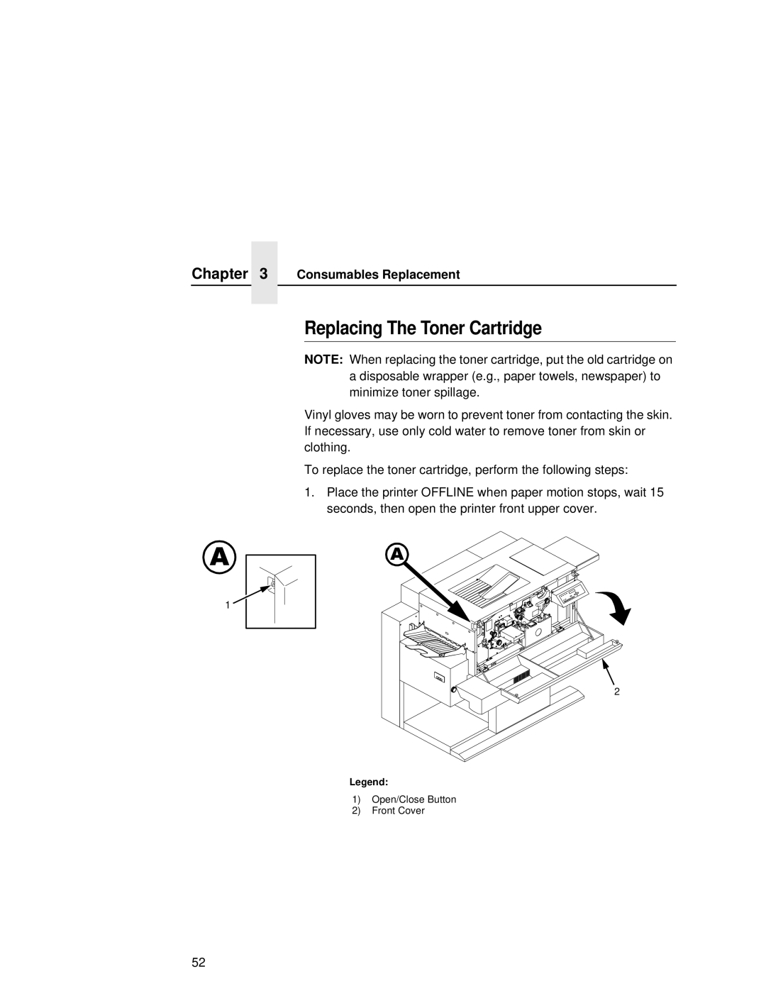 Printronix L5535 manual Replacing The Toner Cartridge, Consumables Replacement 