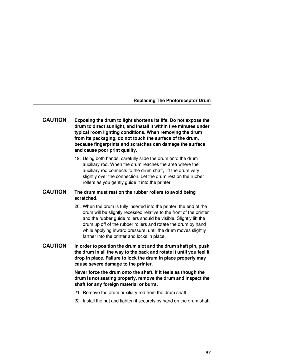 Printronix L5535 manual Replacing The Photoreceptor Drum 