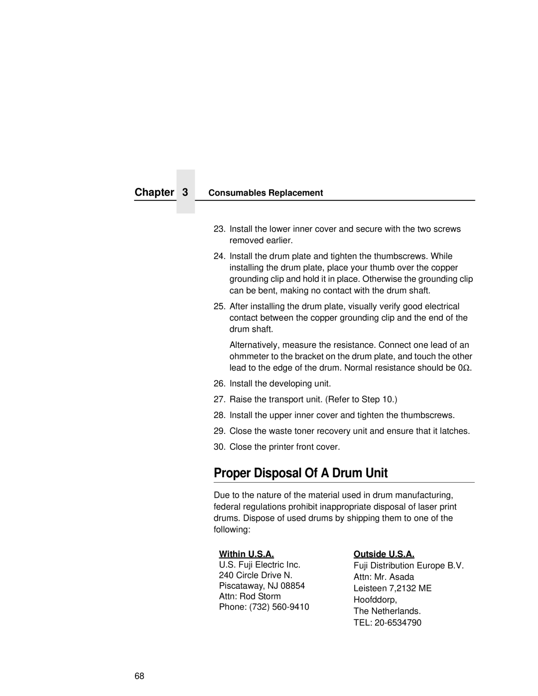 Printronix L5535 manual Proper Disposal Of a Drum Unit, Within U.S.A, Outside U.S.A 