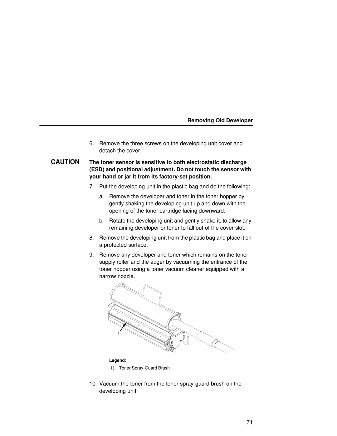 Printronix L5535 manual Removing Old Developer 