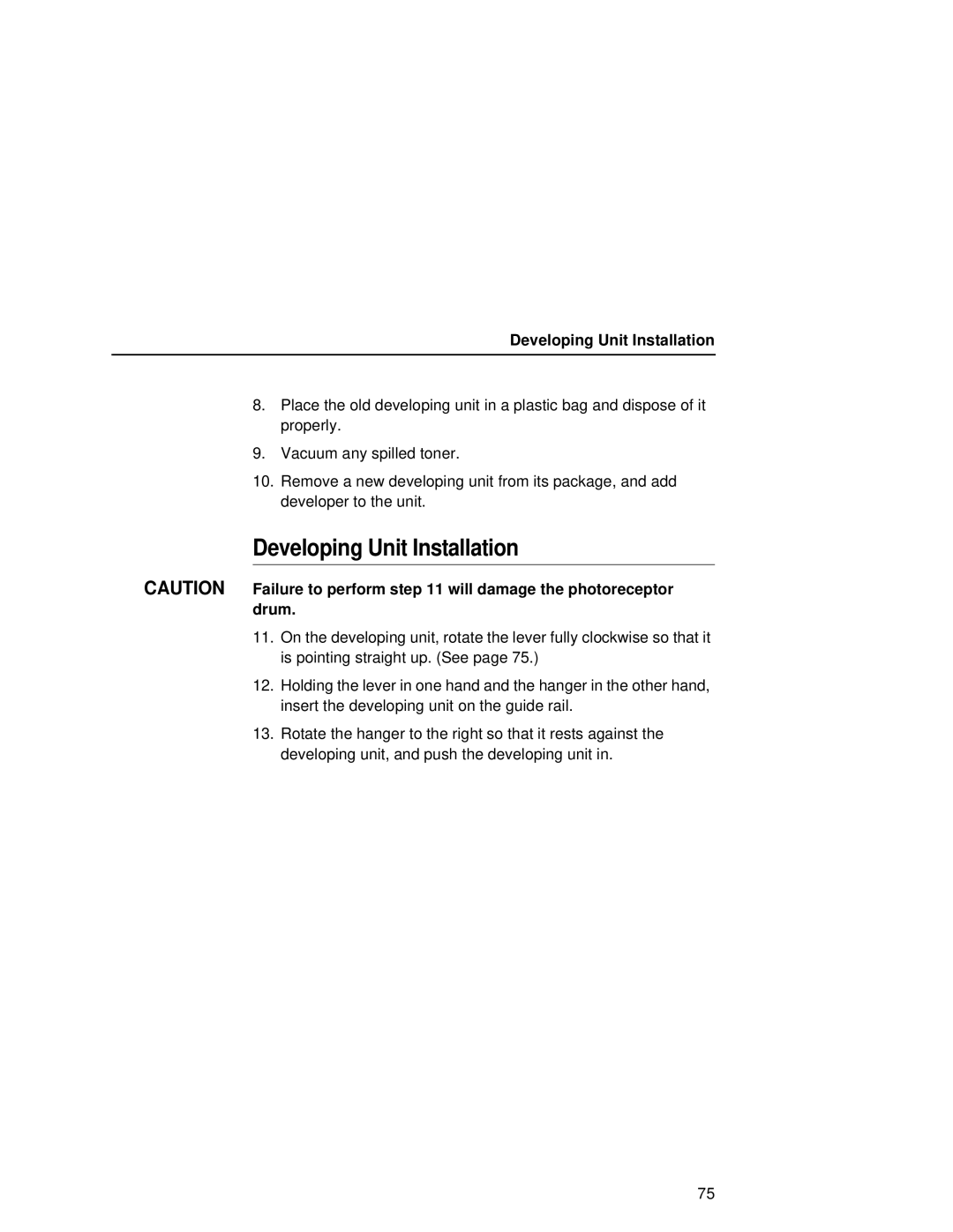 Printronix L5535 manual Developing Unit Installation 