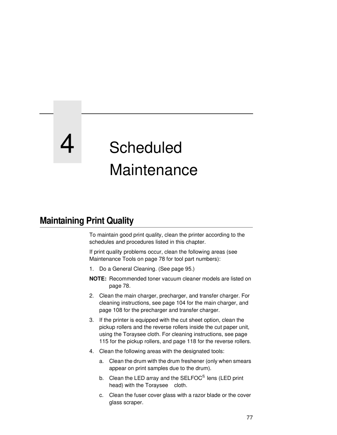 Printronix L5535 manual Scheduled Maintenance, Maintaining Print Quality 