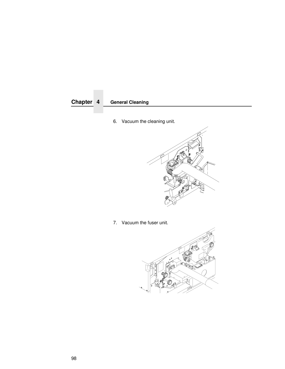 Printronix L5535 manual Vacuum the cleaning unit Vacuum the fuser unit 