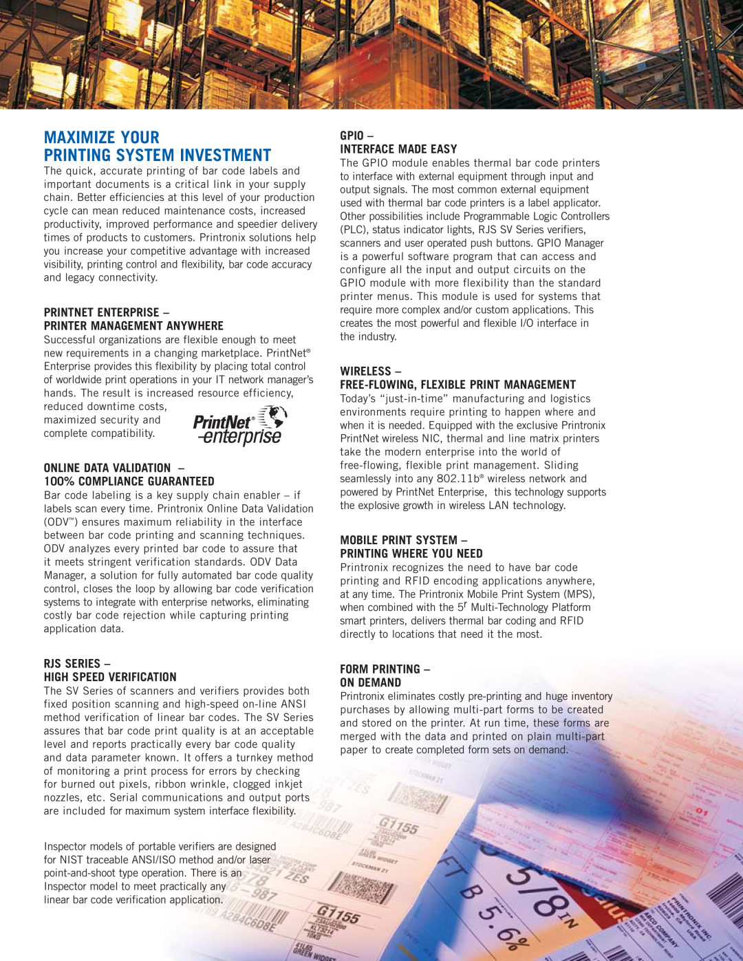 Printronix laser printers manual Maximize Your Printing System Investment, Printnet Enterprise Printer Management Anywhere 