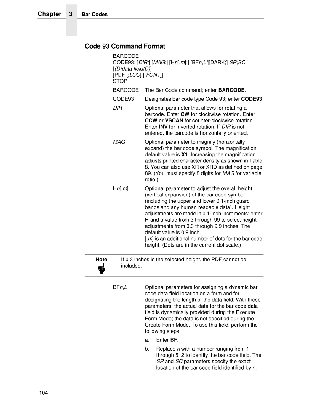 Printronix LQH-HWTM manual Code 93 Command Format, Barcode 