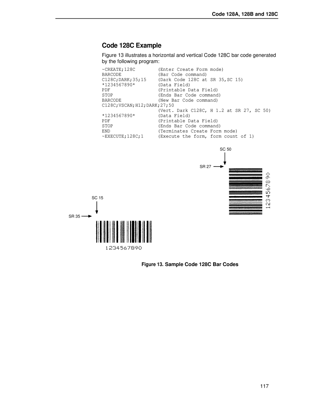 Printronix LQH-HWTM manual Code 128C Example, Sample Code 128C Bar Codes 